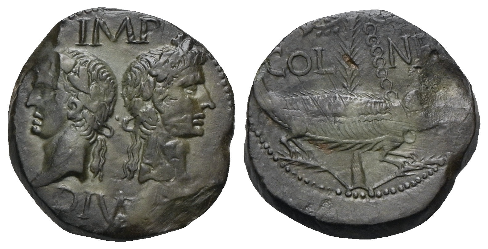 Römische Kaiserzeit - Dupondius 9-3 v. Chr., Nemausus