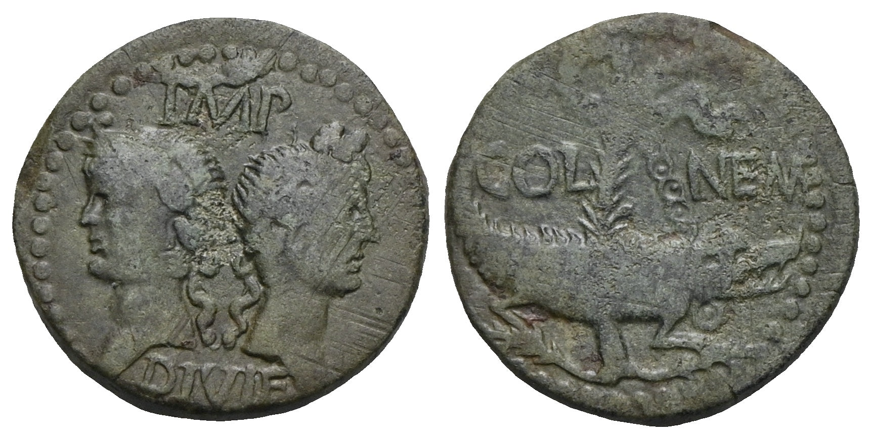 Römische Kaiserzeit - Dupondius 9-3 v. Chr., Nemausus