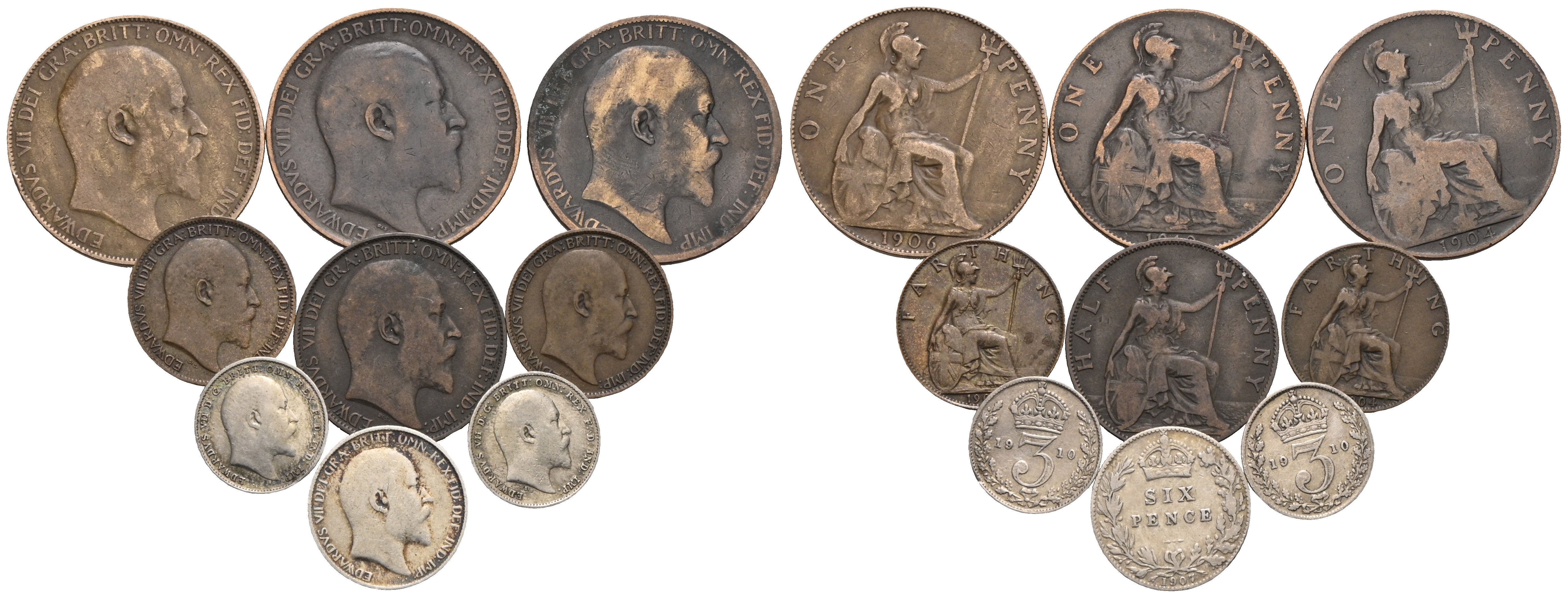 Großbritannien - Lot mit Penny, Pence und Farthing 1903-1910