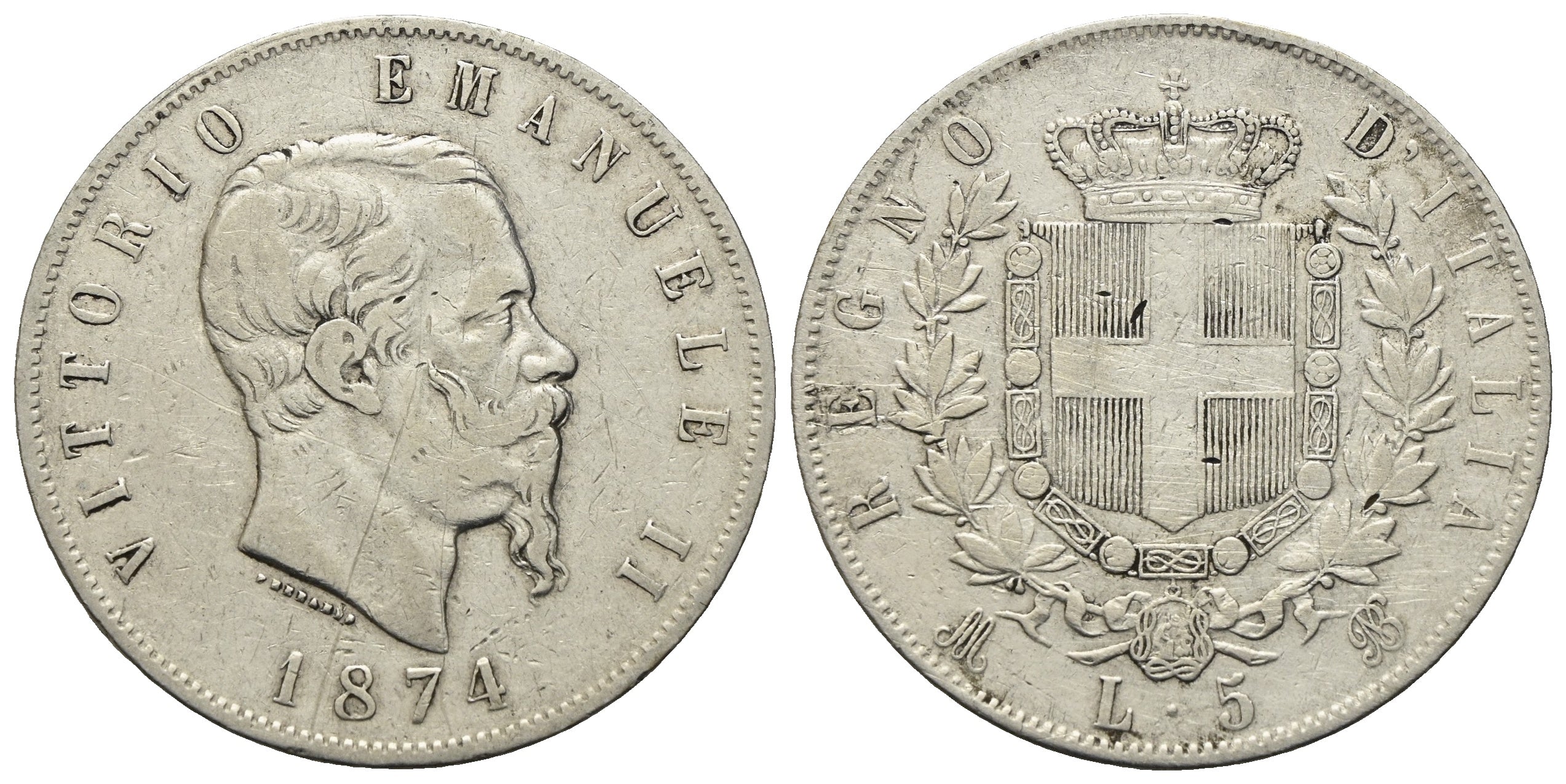 Italien - 5 Lire 1874 M