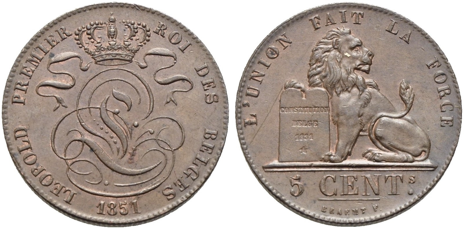 Belgien - 5 Centimes 1851