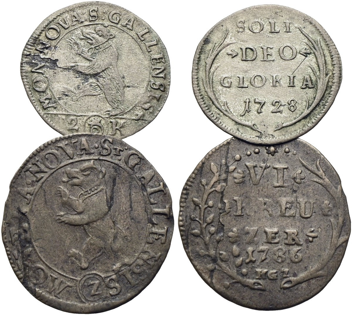 Schweiz - 6 Kreuzer 1786 HGZ und 2 Kreuzer (Halbbatzen) 1728