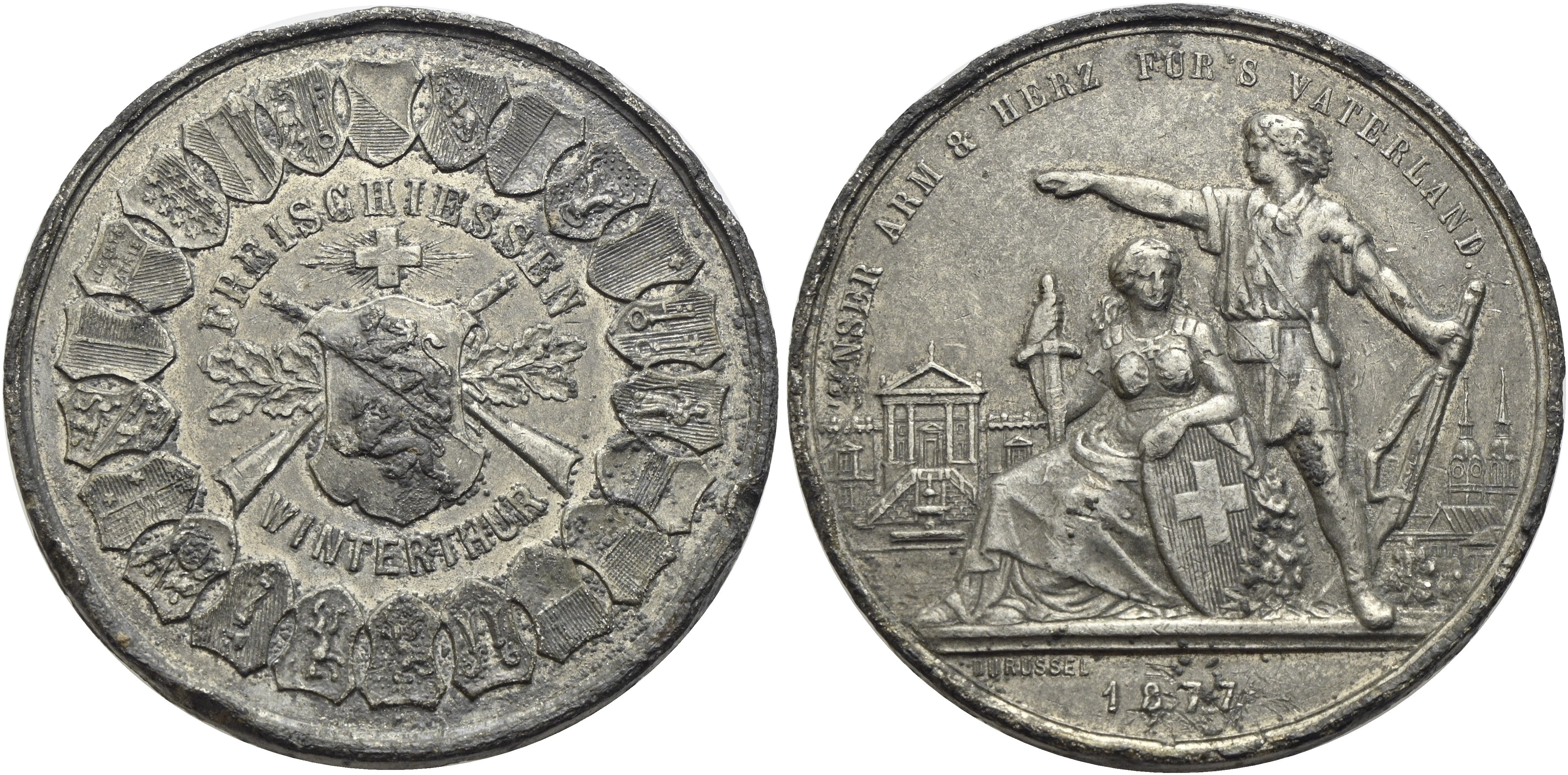Schweiz - Zinn-Schützenmedaille 1877