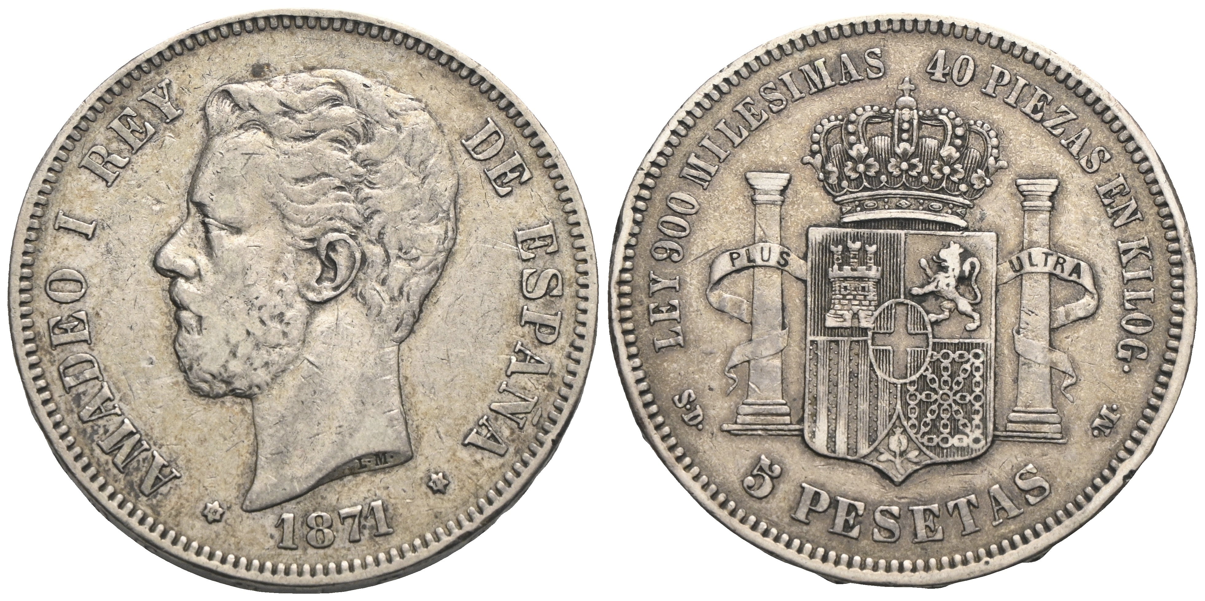 Spanien - Amadeus I. 1870-1873 - 5 Pesetas 1871 SD-M