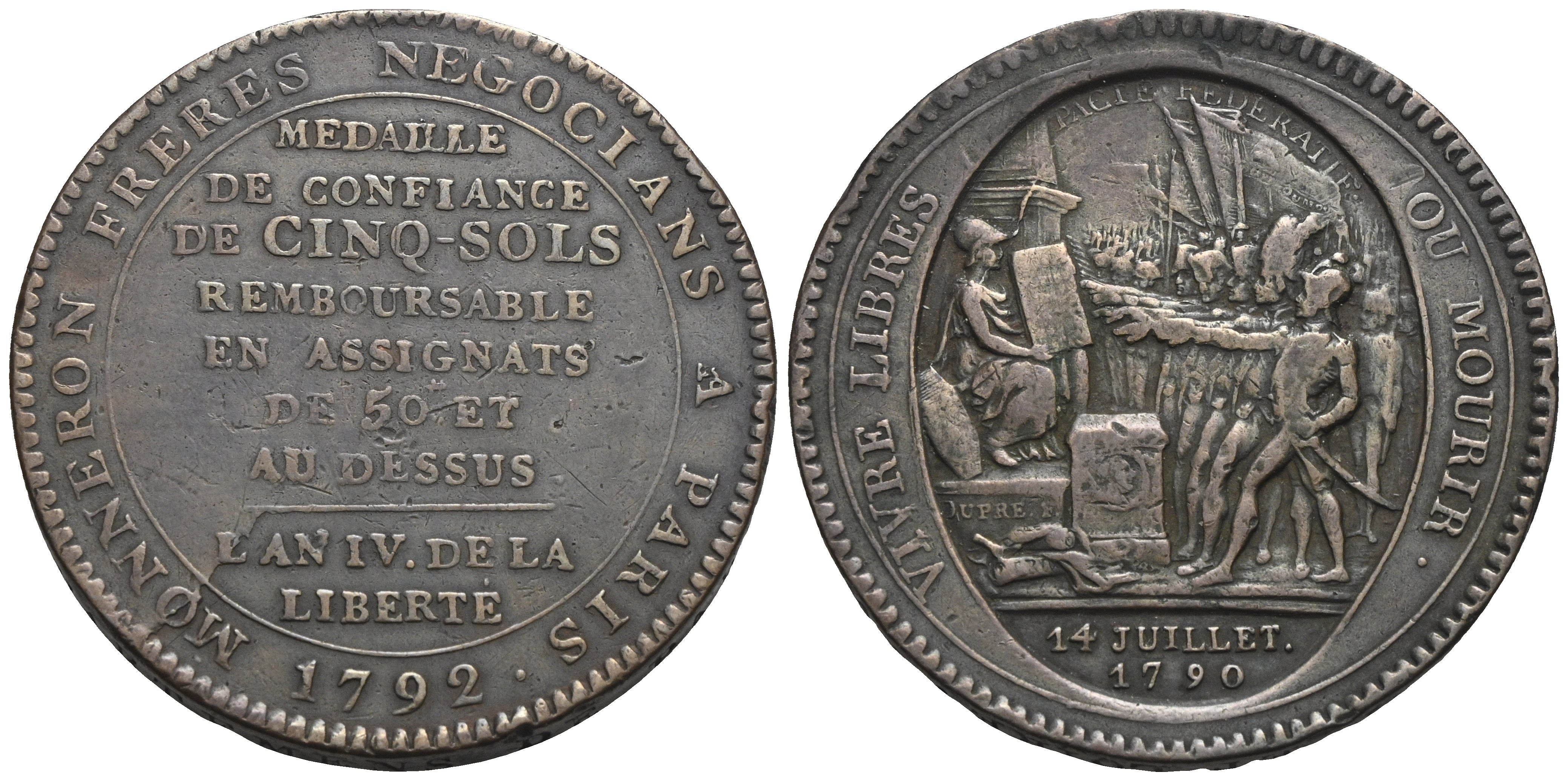 Frankreich - Konstitution 1789-1793 - AE-Medaille zu 5 Sols 1792