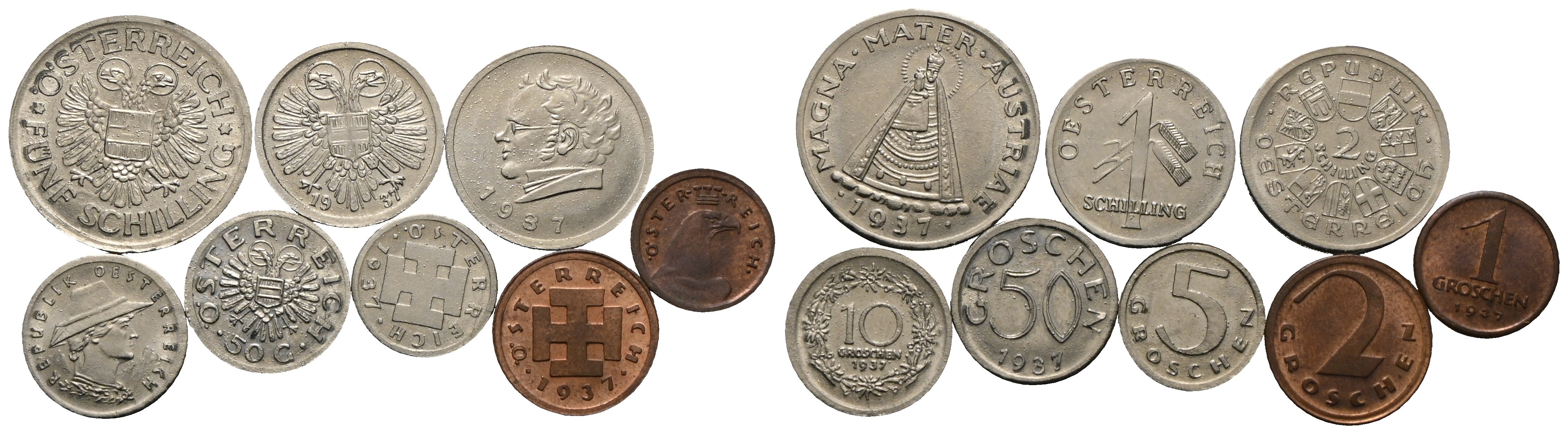 Österreich - Spielgeld mit kompletten Kleinmünzsatz 1937