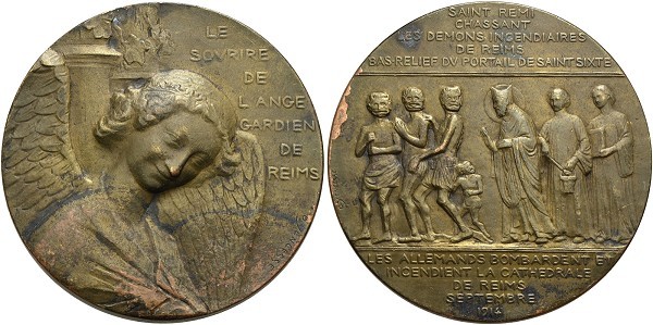 Münze-Frankreich-Reims-Medaille-1-Weltkrieg-Bombadierung-Kathedrale-1914-VIA12258