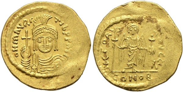 Münze-Byzanz-Mauricius-Tiberius-Solidus-583-602-Konstantinopel-VIA12518