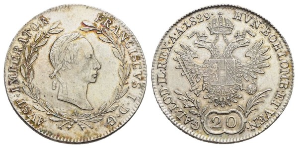 Münze-Österreichische-Kaiserzeit-Franz-I-20-Kreuzer-1829-Wien-VIA12149