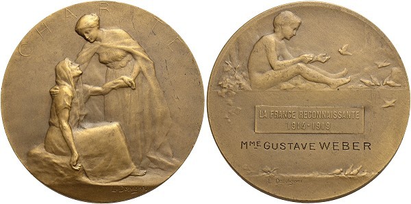 Münze-Frankreich-1-Weltkrieg-Medaille-1919-Prämie-Kranker-VIA12465