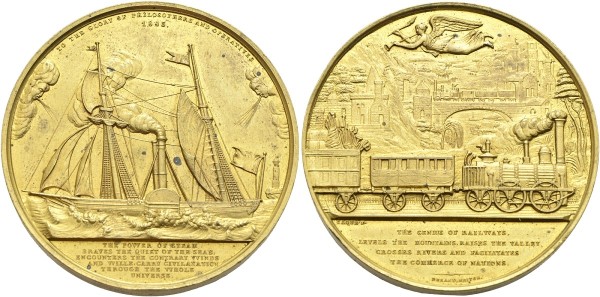 Münze-Großbritannien-Victoria-Medaille-1843-Dampfschiff-Dampflokomotiv-VIA12004