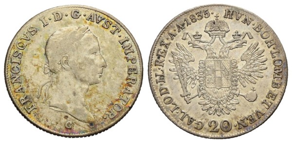 Münze-Österreichische-Kaiserzeit-Franz-I-20-Kreuzer-1835-Prag-VIA12156