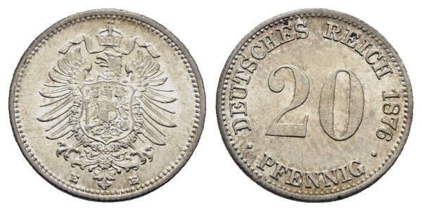 Münze-Deutschland-nach-1871-Kaiserreich-20-Pfennig-1876-Dresden-VIA12744