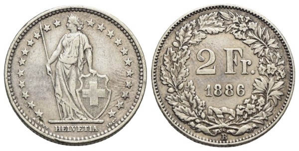 Münze-Schweiz-Eidgenossenschaft-2-Franken-1886-B-Bern-VIA12867