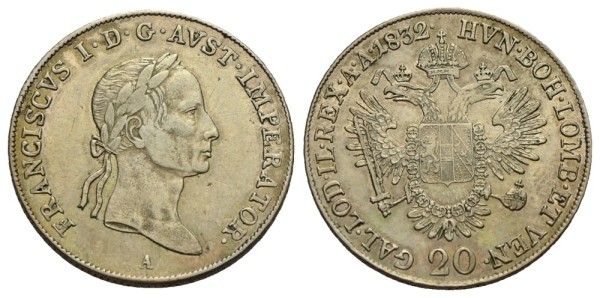 Münze-Österreichische-Kaiserzeit-Franz-I-20-Kreuzer-1832-Wien-VIA12158