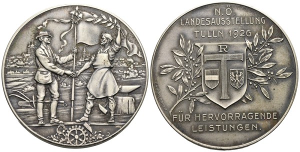 Österreich-1-Republik-versilberte-AE-Medaille-1926-NÖ-Landesausstellung-Tulln-VIA13041
