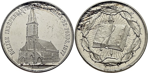 Münze-Schweiz-Neuenburg-Neuchatel-Chaux-de-Fonds-Medaille-1877-Eglise-Independante-VIA12319