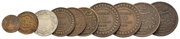Münze-Tunesien-Lots-5-Centimes-1892-1-Franc-1892-VIA12053