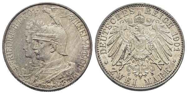 Münze-Deutschland-Königreich-Preussen-Willhelm-II-2-Mark-1901-Berlin-200-Jahre-Königreich-VIA12536