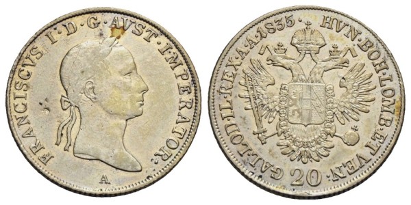 Münze-Österreichische-Kaiserzeit-Franz-I-20-Kreuzer-1835-Wien-VIA12161