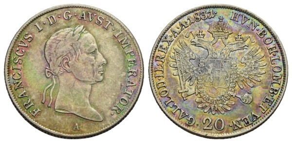 Münze-Österreichische-Kaiserzeit-Franz-I-20-Kreuzer-1831-Wien-VIA12157