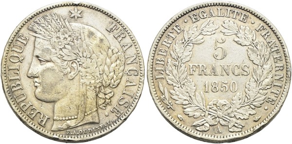 Münze-Frankreich-2-Republik-Ludwig-Napoleon-5-Francs-VIA11674