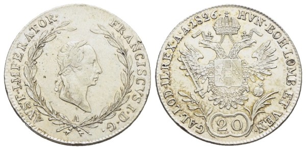 Münze-Österreichische-Kaiserzeit-Franz-I-20-Kreuzer-1826-Wien-VIA12115