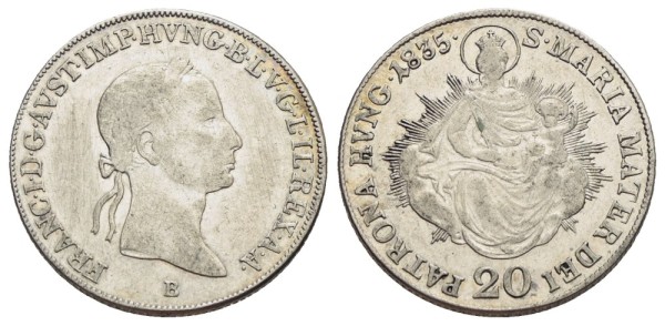 Münze-Österreichische-Kaiserzeit-Franz-I-20-Kreuzer-1835-Kremnitz-VIA12148