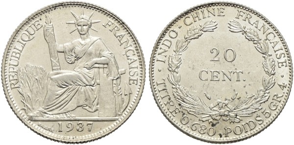 Münze-Asien-Französisch-Indochina-Vietnam-20-Cent-VIA11554