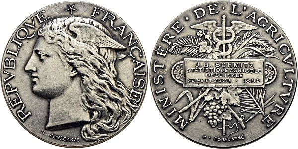Münze-Frankreich-3-Republik-Seine-et-Marne-Medaille-1892-Statistique-Agricole-VIA12486