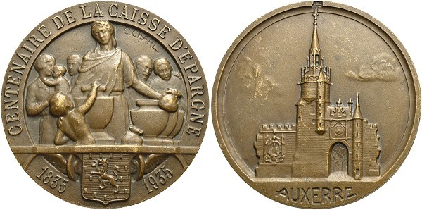 Münze-Frankreich-Chaumont-Medaille-1935-100-Jubiläum-Sparkasse-Auxerre-VIA12347