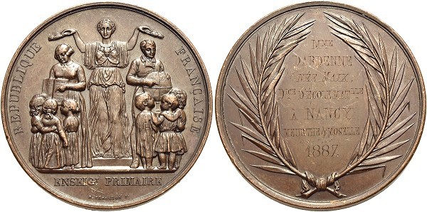 Münze-Frankreich-3-Republik-Nancy-Medaille-1887-Schulprämie-VIA12460