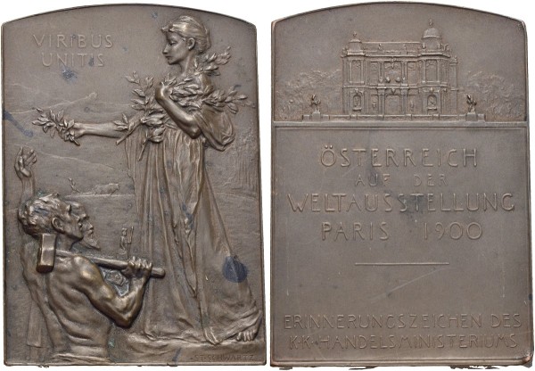 Medaille-Plakette-Franz-Joseph-Weltaustellung-Paris-Schwartz-Hauser-VIA11808