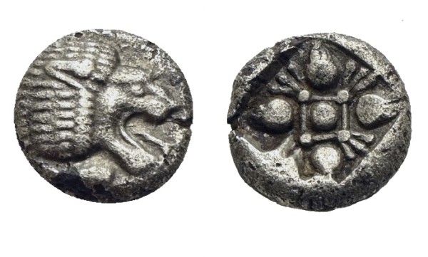 Münze-Ionia-Miletos-Obol-525-475-v-Chr-Löwenprotome-VIA12556