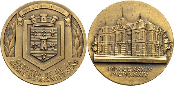 Münze-Frankreich-3-Republik-Yonne-Medaille-1934-Centenaire-Caisse-Epargne-de-Sens-VIA12492
