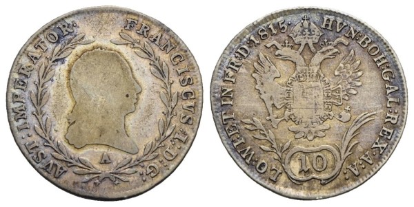 Münze-Österreichische-Kaiserzeit-Franz-I-10-Kreuzer-1815-Wien-VIA12103