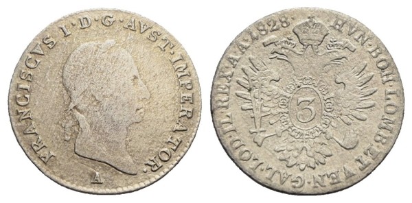 Münze-Österreichische-Kaiserzeit-Franz-I-3-Kreuzer-1828-Wien-VIA12113
