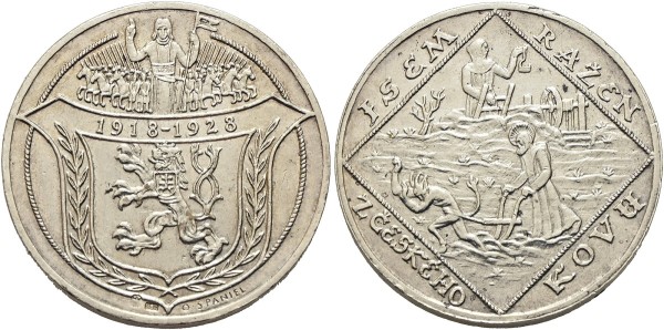 Münze-Tschechien-Republik-AR-Medaille-1928-Kremnitz-10-jährige-Jubiläum-Republik-VIA12538