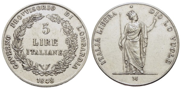 Münze-Italien-Königreich-Lombardei-Venetien-Revolution-1848-5-Lire-Mailand-VIA11947