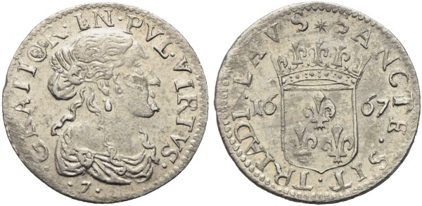 Münze-Italien-Luano-Luigino-1667-Violante-Doria-Lomellini-VIA12571