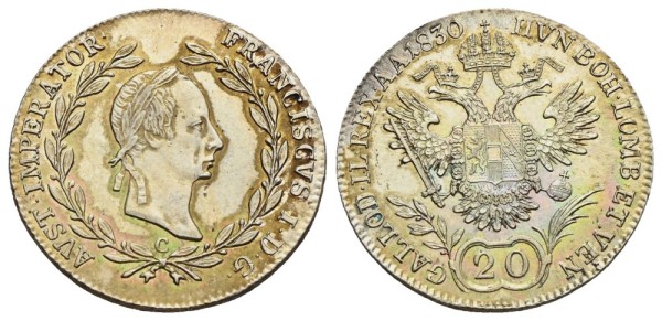 Münze-Österreichische-Kaiserzeit-Franz-I-20-Kreuzer-1830-Prag-VIA12151