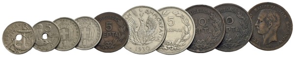 Münze-Griechenland-Lots-5-Lepta-1869-5-Drachme-1930-VIA12054