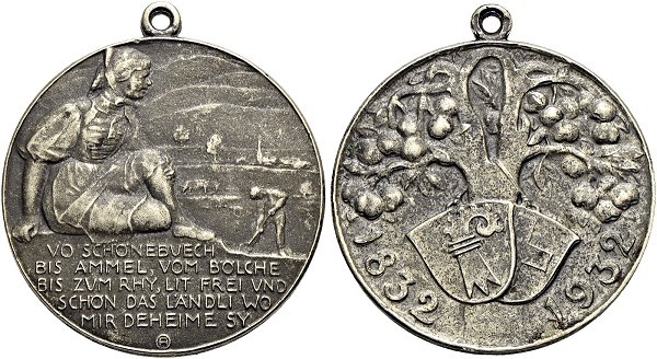 Münze-Schweiz-Basel-Medaille-1932-100-Jahrfeier-Baselland-VIA12312