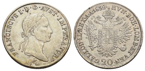 Münze-Österreichische-Kaiserzeit-Franz-I-20-Kreuzer-1832-Prag-VIA12155