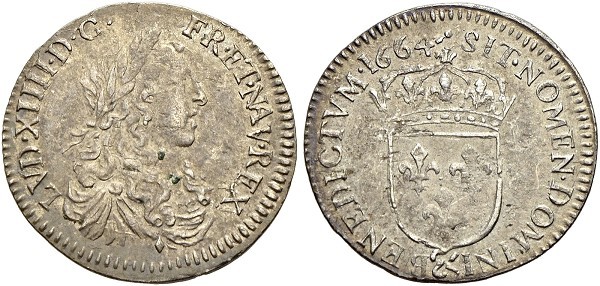 Münze-Frankreich-Ludwig-XIV-1/12-Ecu-1664-Aix-VIA12234