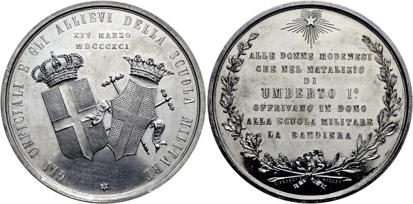 Münze-Italien-Königreich-Umberto-I-Medaille-1891-Militärschule-Modena-VIA12660