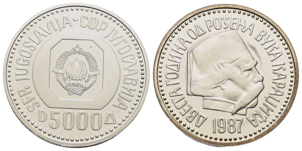 Münze-Jugoslawien-5000-Dinara-1987-200-Geburtstag-Vuk-Karadzic-VIA12880
