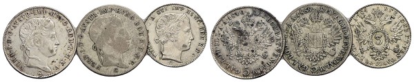Münze-Kaiserreich-Österreich-Ferdinand-I-3-Kreuzer-1847-5-Kreuzer-1839-und-1840-Prag-VIA12878